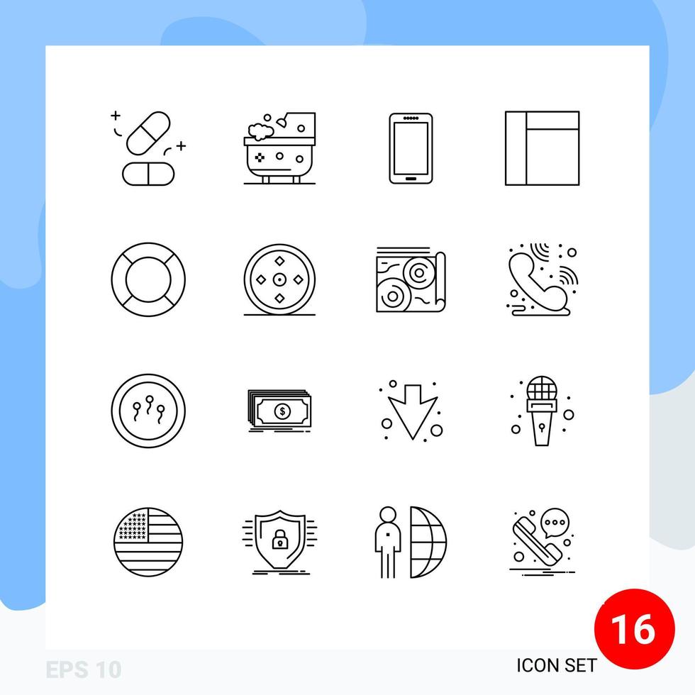 Modern Set of 16 Outlines and symbols such as help basic phone layout samsung Editable Vector Design Elements