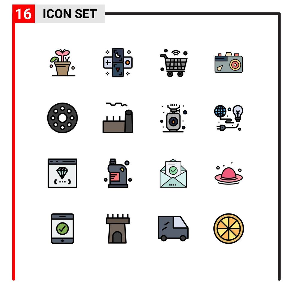 Flat Color Filled Line Pack of 16 Universal Symbols of baby image cart education wifi Editable Creative Vector Design Elements