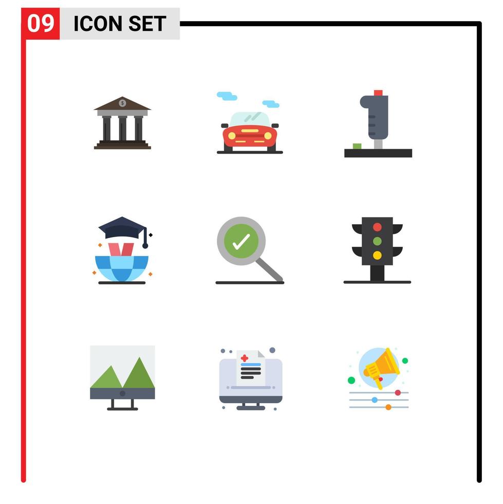 Paquete de 9 colores planos de interfaz de usuario de signos y símbolos modernos de elementos de diseño de vectores editables de joystick de educación de vehículos de graduación encontrados