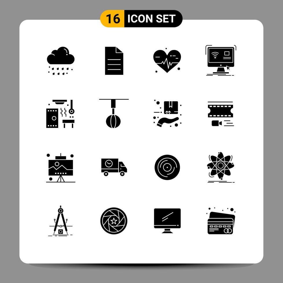 Set of 16 Modern UI Icons Symbols Signs for relax smart heart remote computer Editable Vector Design Elements