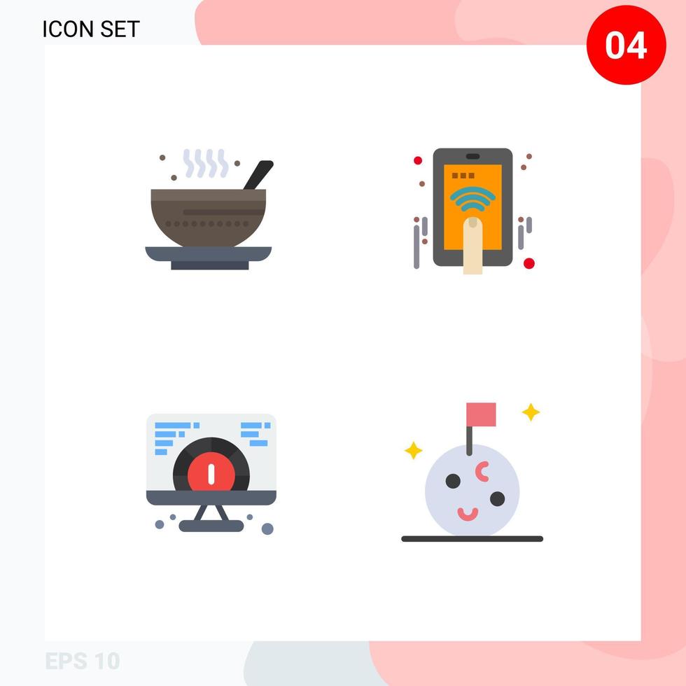 Modern Set of 4 Flat Icons and symbols such as soup speed tea hand touch website Editable Vector Design Elements