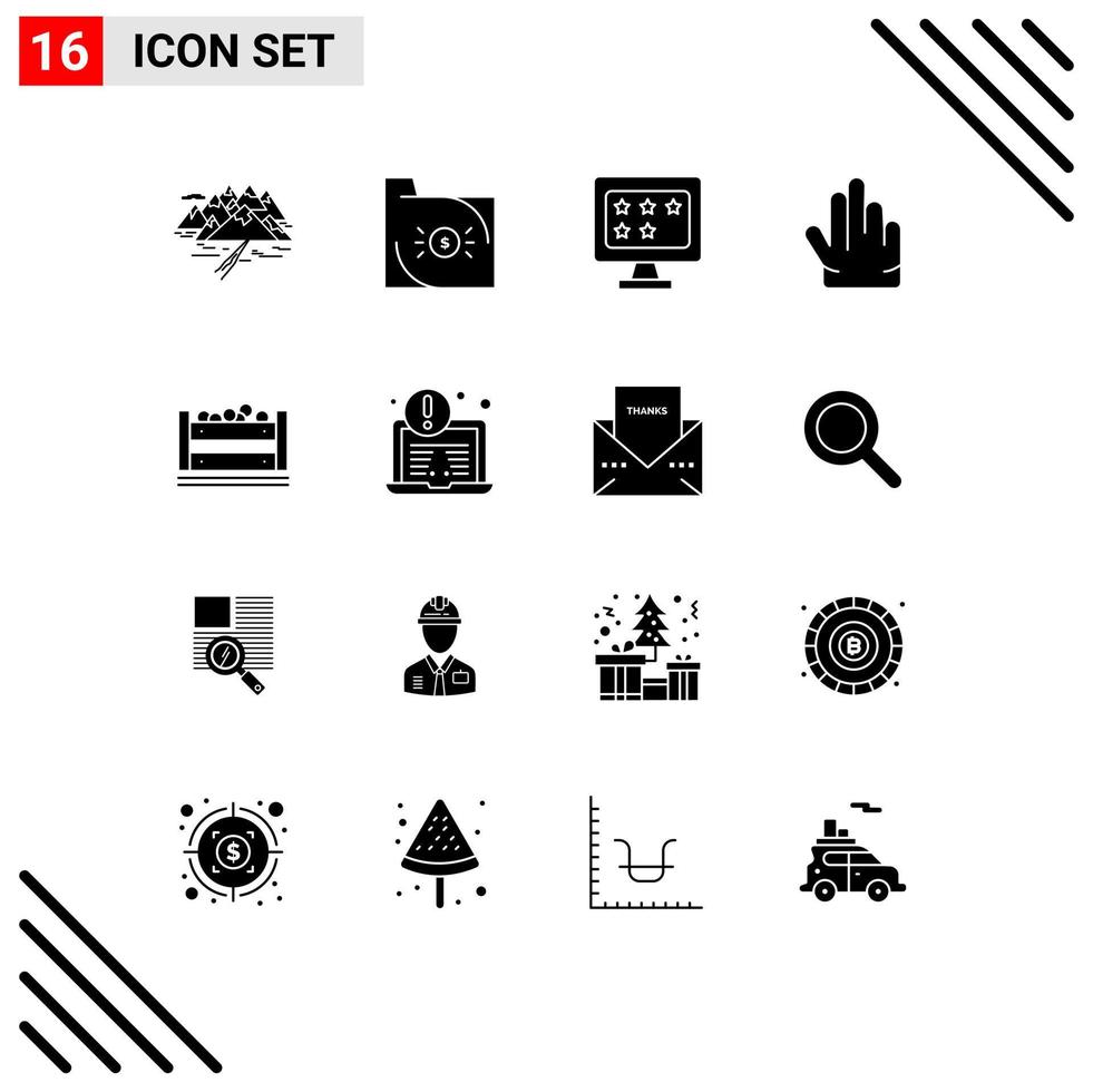 16 User Interface Solid Glyph Pack of modern Signs and Symbols of bangladesh hand document fingers rate Editable Vector Design Elements