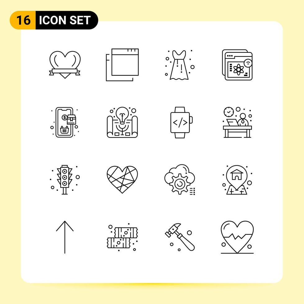 Modern Set of 16 Outlines Pictograph of shopping order website mobile education Editable Vector Design Elements