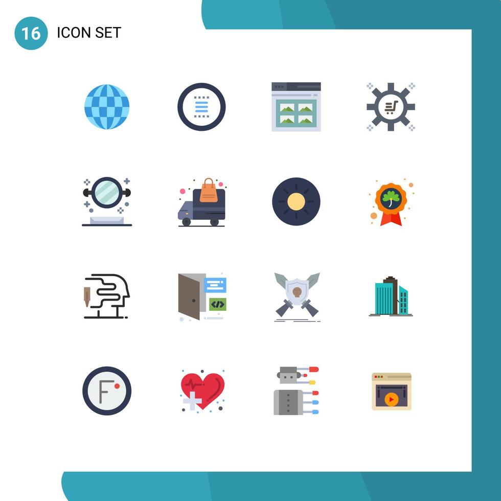 16 Universal Flat Color Signs Symbols of bathroom marketing process internet marketing campaign picture Editable Pack of Creative Vector Design Elements