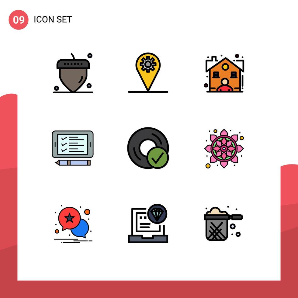 Filledline Flat Color Pack of 9 Universal Symbols of devices computers estate shopping cell Editable Vector Design Elements