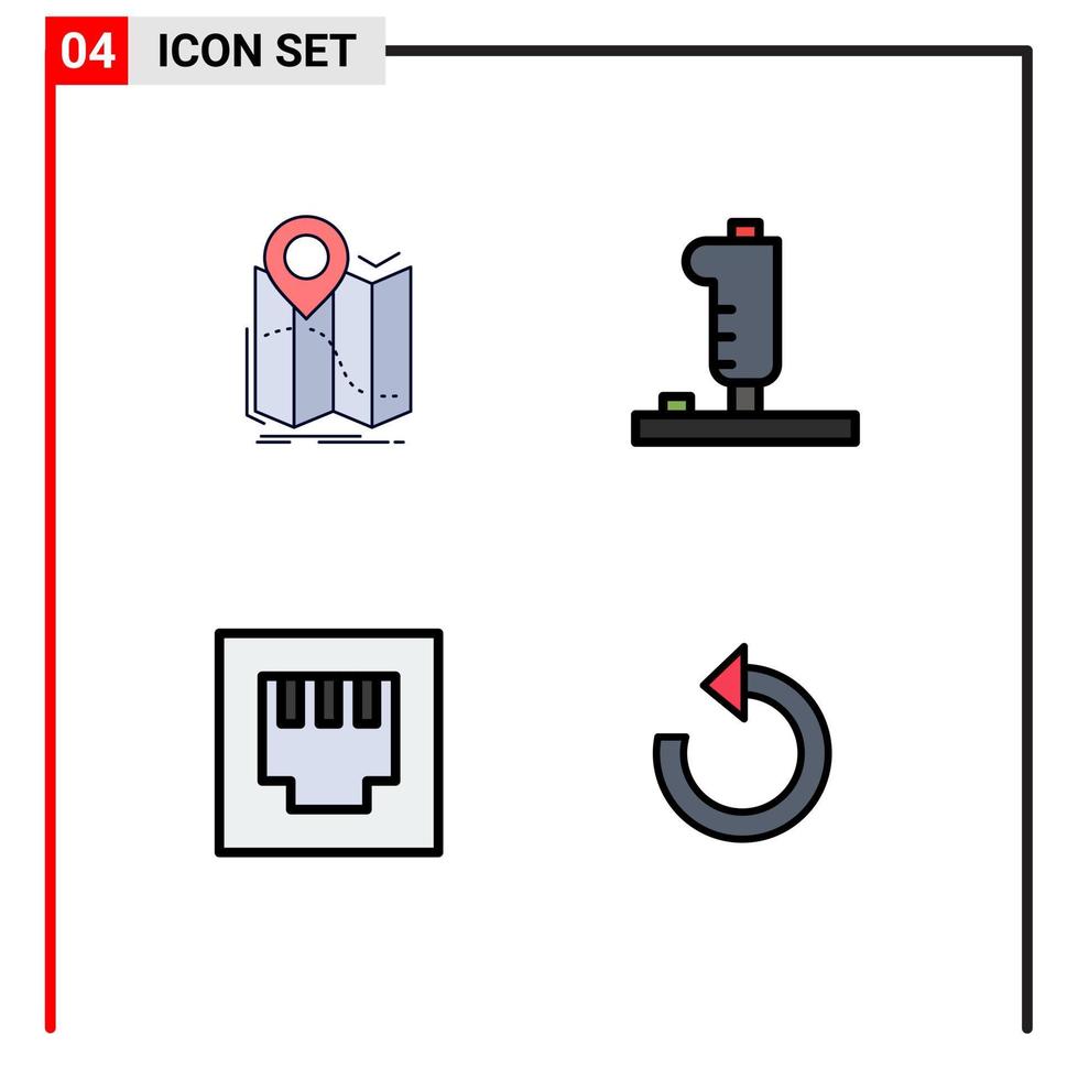 4 interfaz de usuario paquete de color plano de línea de llenado de signos y símbolos modernos del dispositivo de navegación gps ethernet actualizar elementos de diseño vectorial editables vector