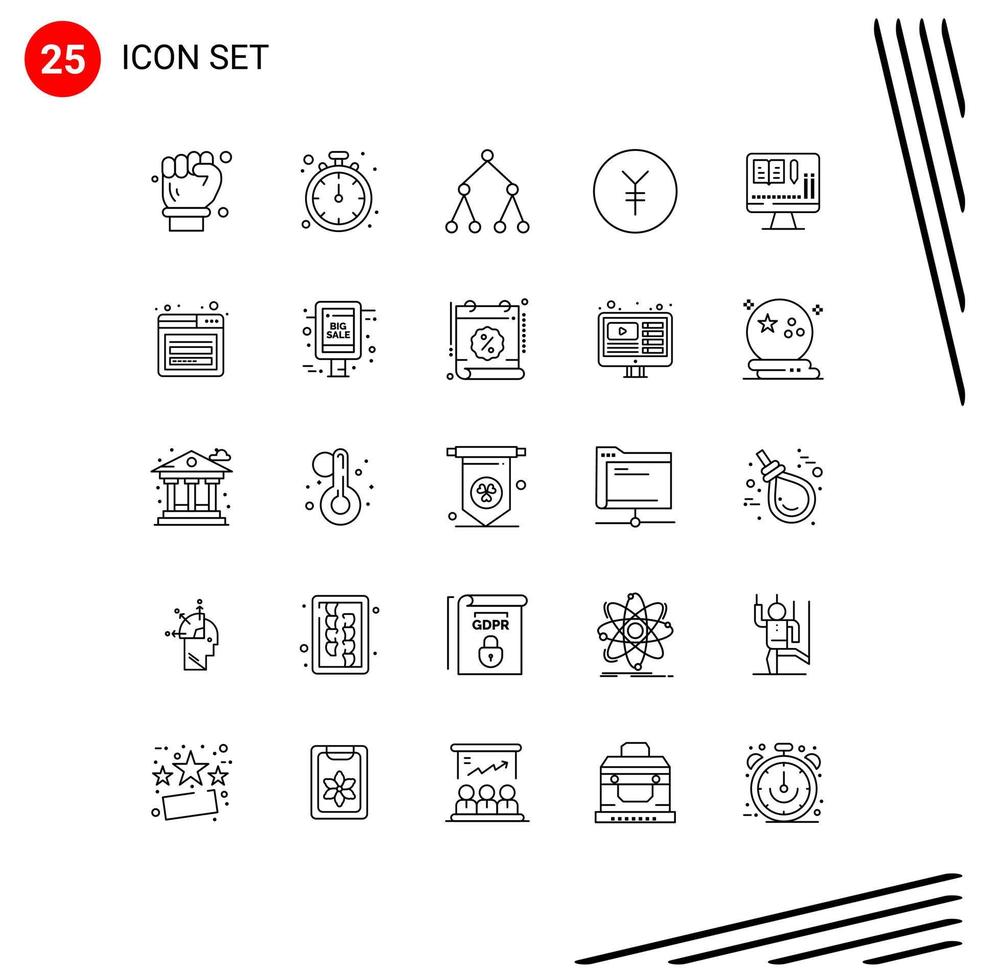25 Universal Lines Set for Web and Mobile Applications account book link monitor finance Editable Vector Design Elements