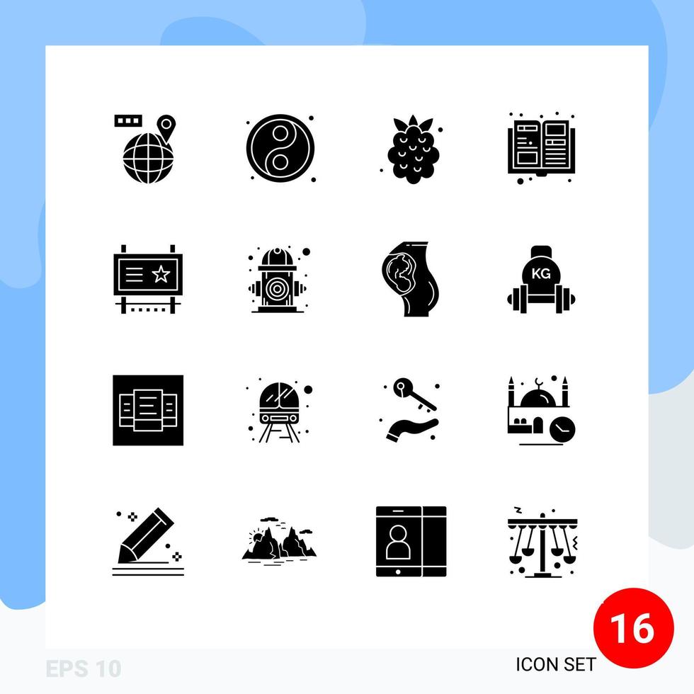 Group of 16 Modern Solid Glyphs Set for promotion advertising summer ad board items Editable Vector Design Elements