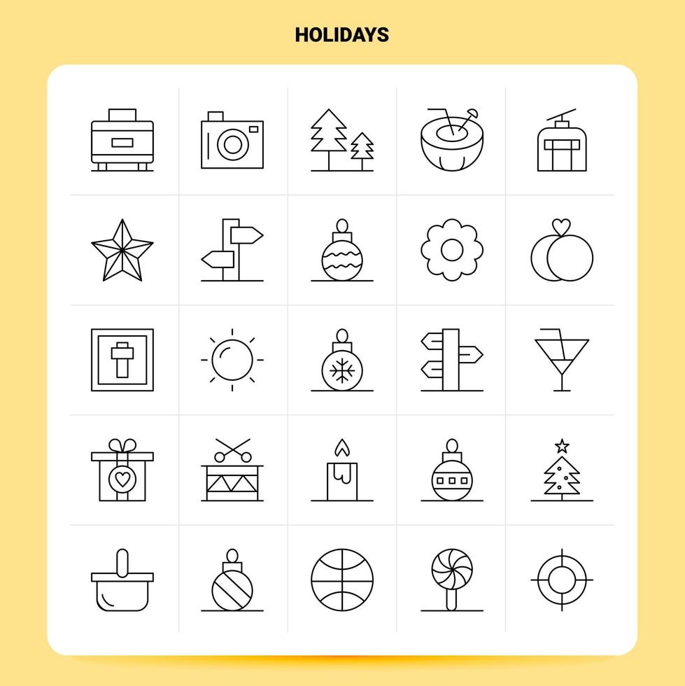 OutLine 25 Holidays Icon set Vector Line Style Design Black Icons Set Linear pictogram pack Web and Mobile Business ideas design Vector Illustration
