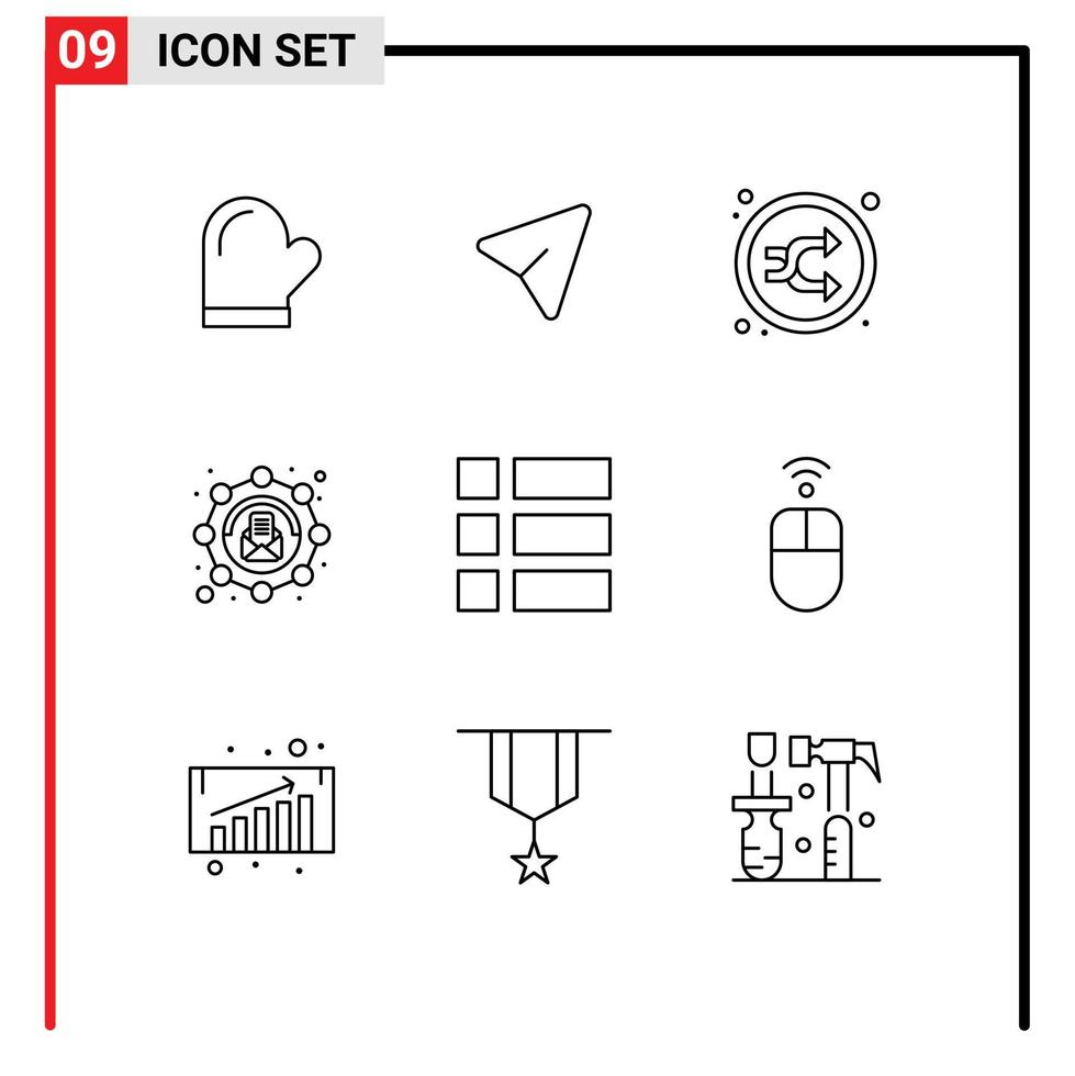 conjunto de esquema de interfaz móvil de 9 pictogramas de elementos de diseño de vector editables aleatorios de afiliado de computadora de correo electrónico de mensaje