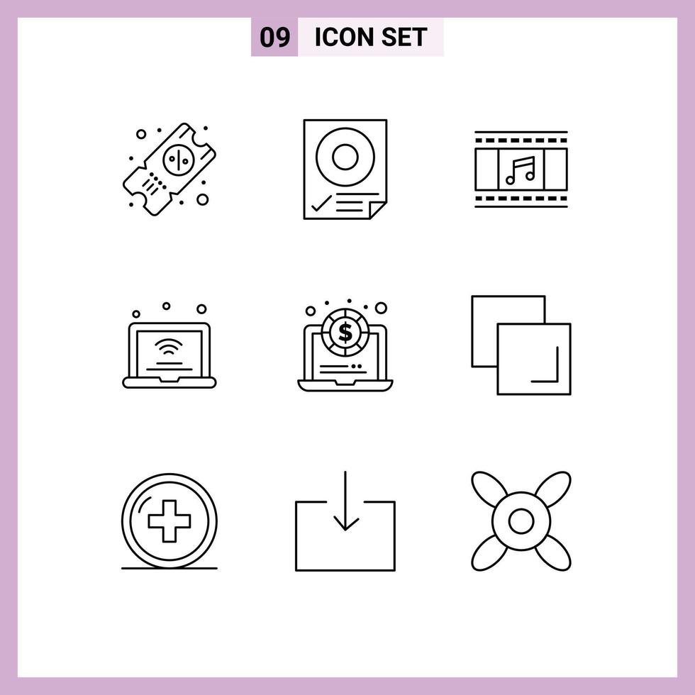Modern Set of 9 Outlines Pictograph of dollar iot animation internet of things laptop Editable Vector Design Elements