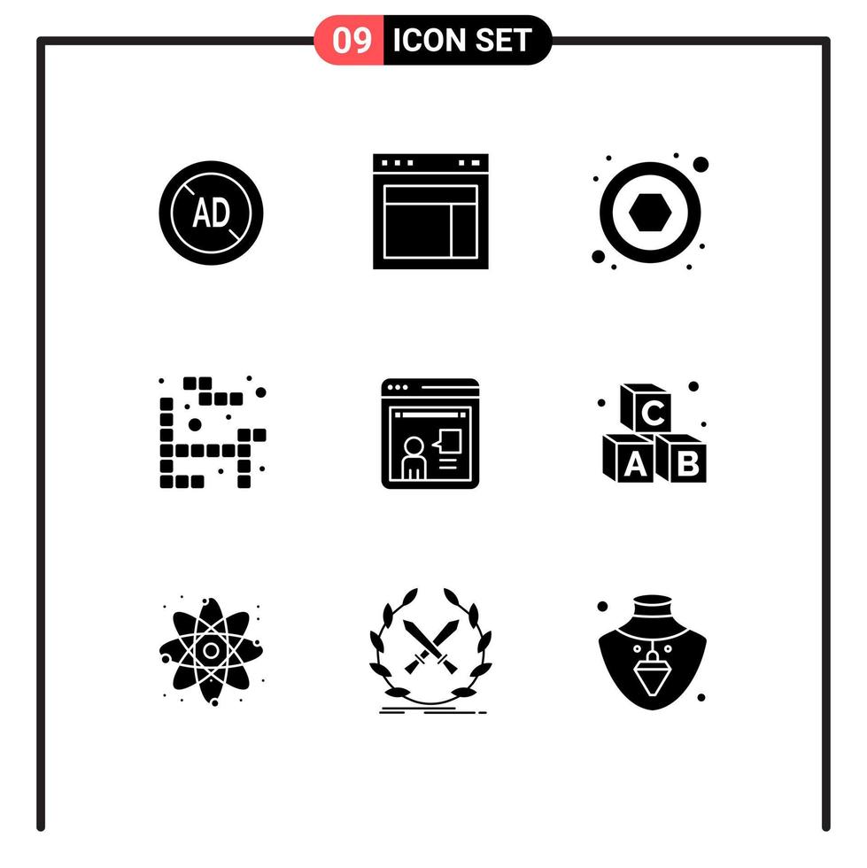 Mobile Interface Solid Glyph Set of 9 Pictograms of discussion consulting website play tetris Editable Vector Design Elements