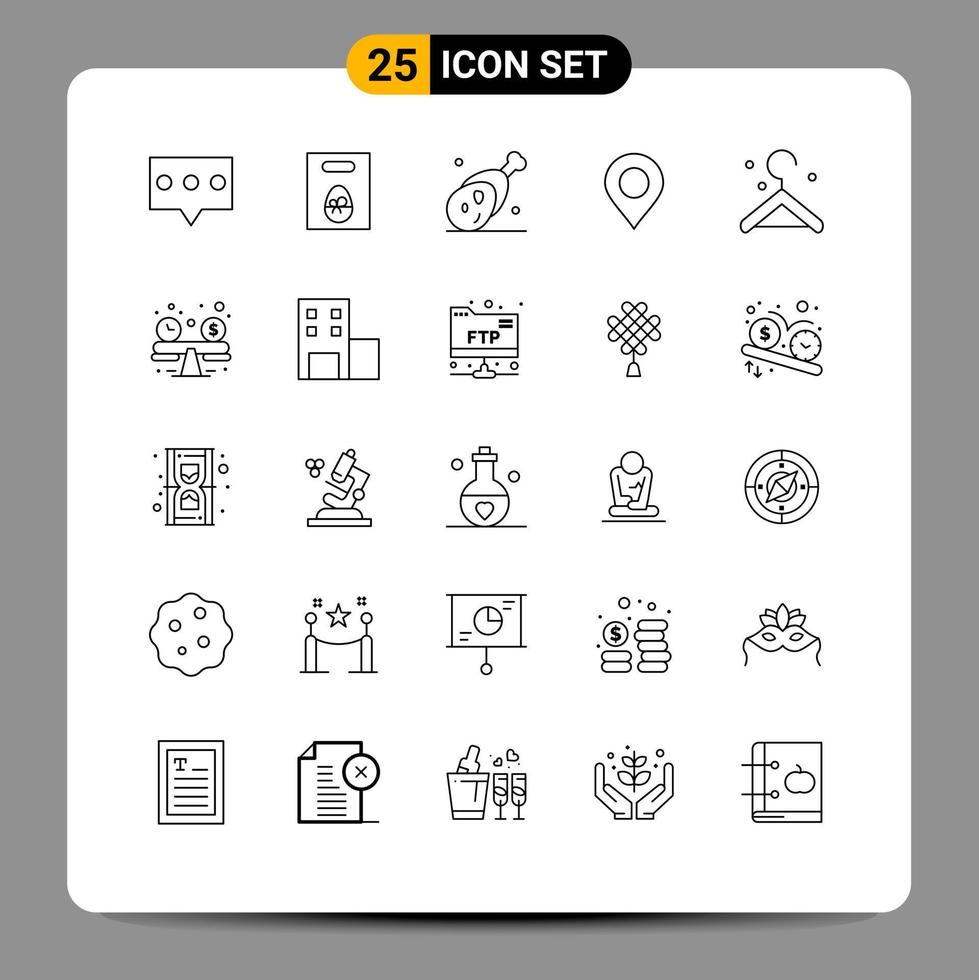 Pictogram Set of 25 Simple Lines of balance clothes gammon pin location Editable Vector Design Elements