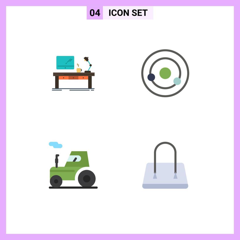 Mobile Interface Flat Icon Set of 4 Pictograms of workplace chemistry desk table car Editable Vector Design Elements