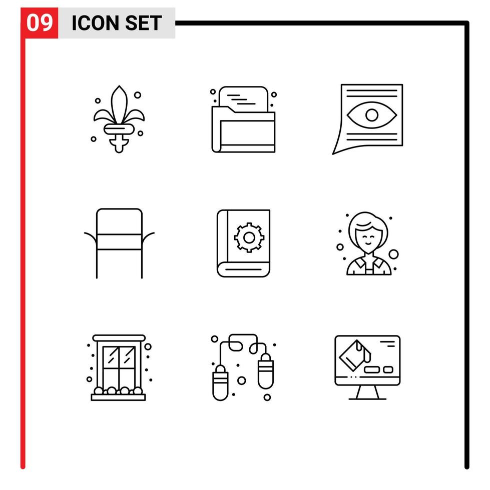 9 símbolos de signos de esquema universales de elementos de diseño vectorial editables de la bandeja de entrada de los muebles de comunicación del hogar del asistente vector