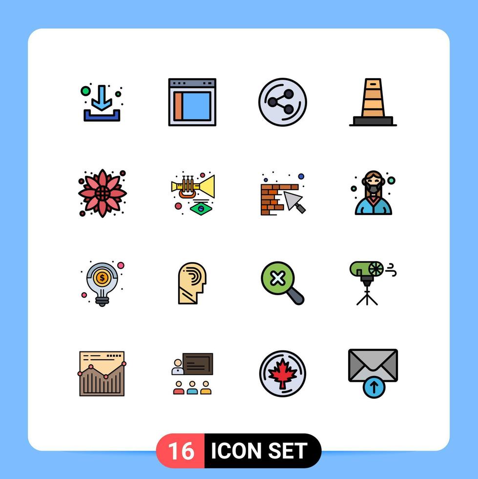Set of 16 Modern UI Icons Symbols Signs for sunflower autumn share under construction Editable Creative Vector Design Elements