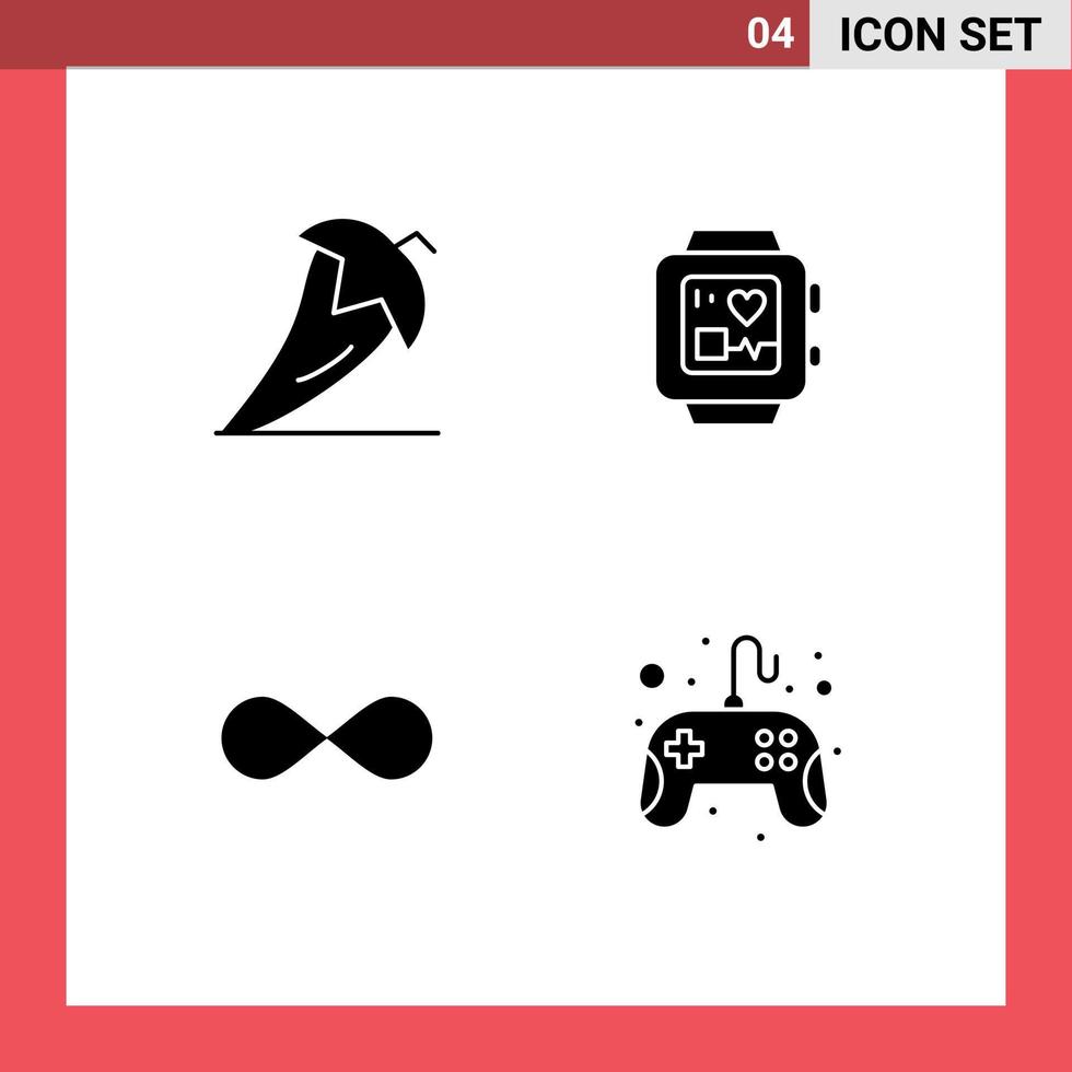 4 conjunto de glifos sólidos universales para aplicaciones web y móviles chili blockchain pepper handwatch cryptocurrency elementos de diseño de vectores editables