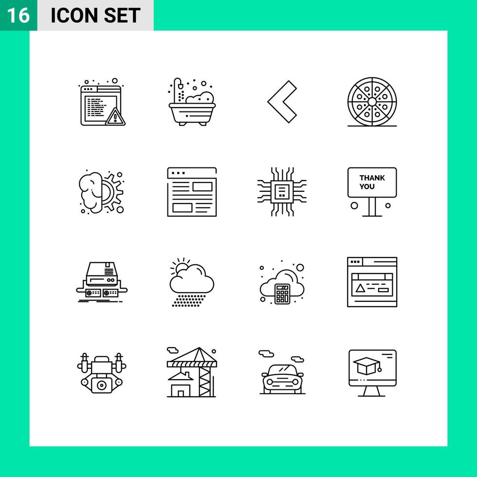 Pictogram Set of 16 Simple Outlines of process design left brain pizza Editable Vector Design Elements