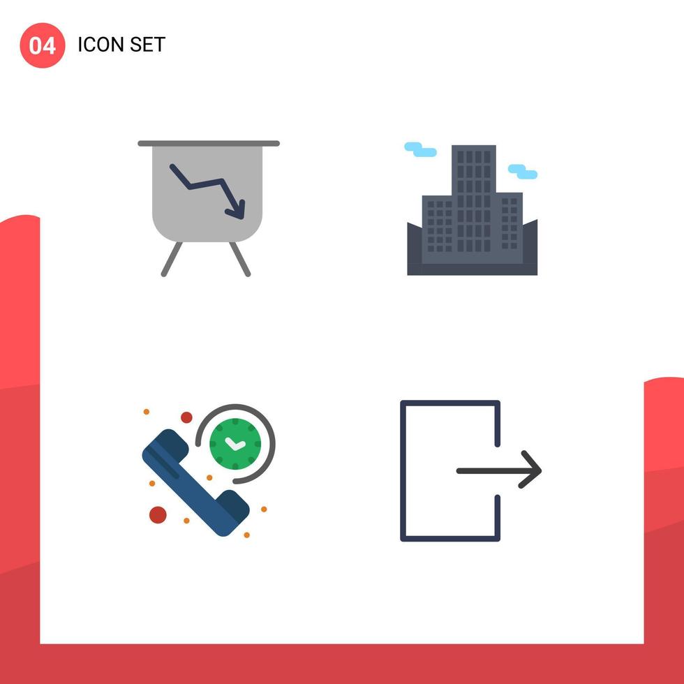 Universal Icon Symbols Group of 4 Modern Flat Icons of board summary building call arrow Editable Vector Design Elements