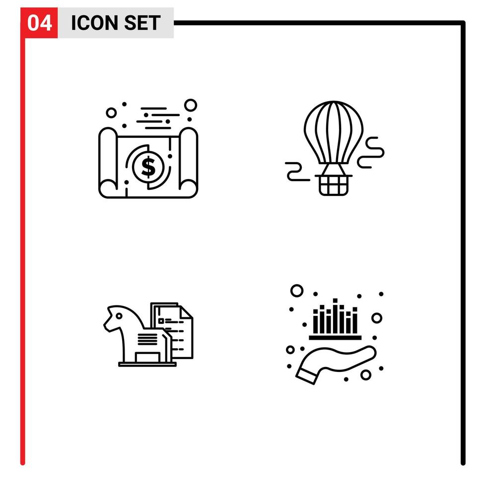 Stock Vector Icon Pack of 4 Line Signs and Symbols for banking strategy money balloon business Editable Vector Design Elements