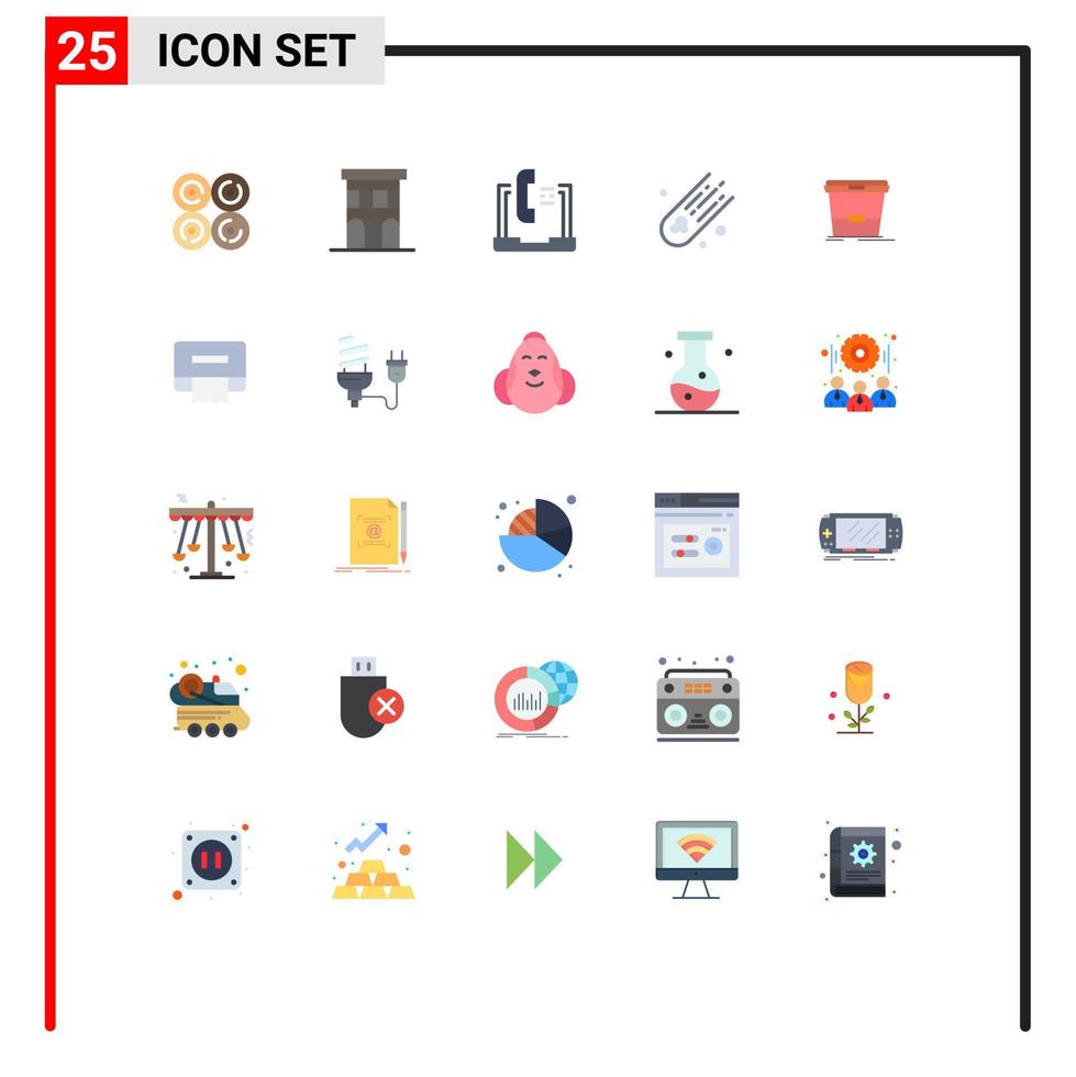 Universal Icon Symbols Group of 25 Modern Flat Colors of bucket comet residence asteroid laptop Editable Vector Design Elements