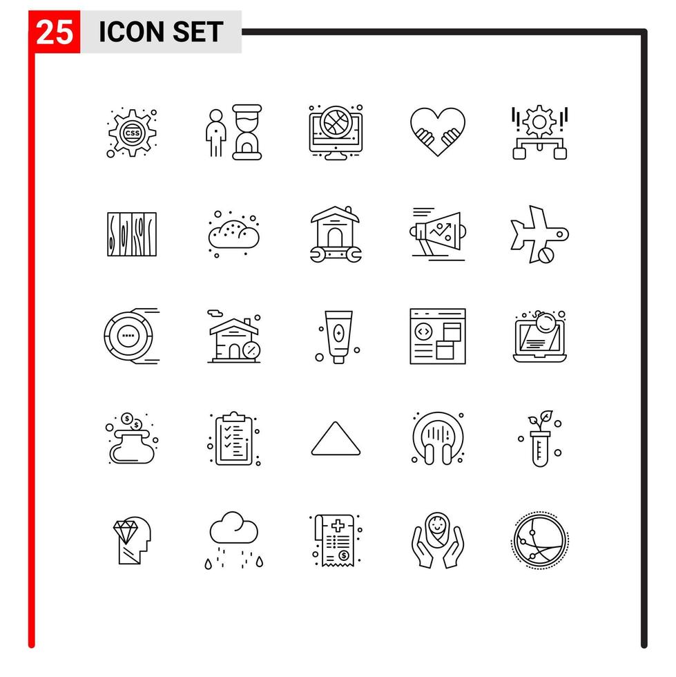 Editable Vector Line Pack of 25 Simple Lines of configuration love person heart live Editable Vector Design Elements