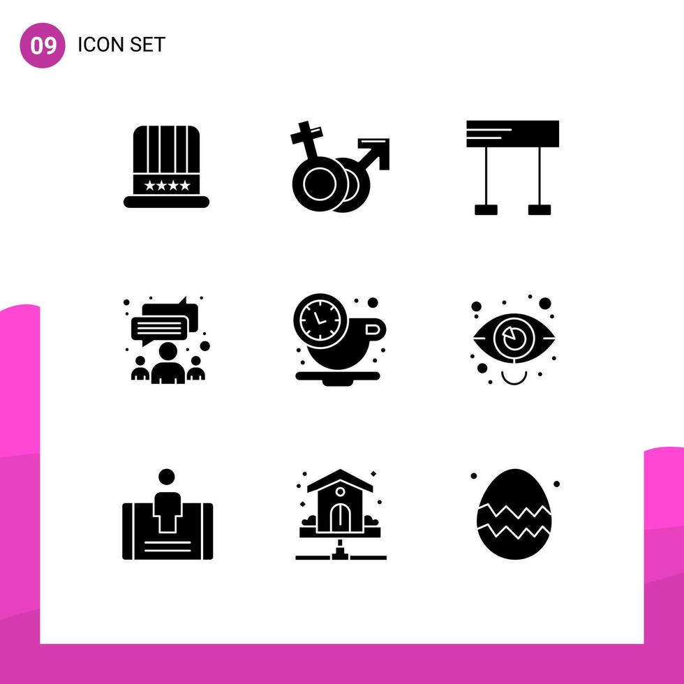 User Interface Pack of 9 Basic Solid Glyphs of break meeting female group sport Editable Vector Design Elements