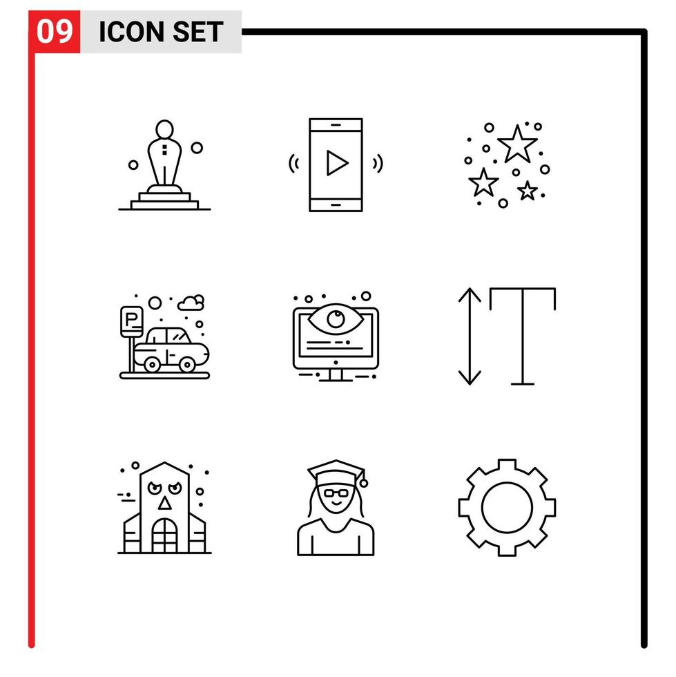 9 Thematic Vector Outlines and Editable Symbols of control transport volume parking stare Editable Vector Design Elements