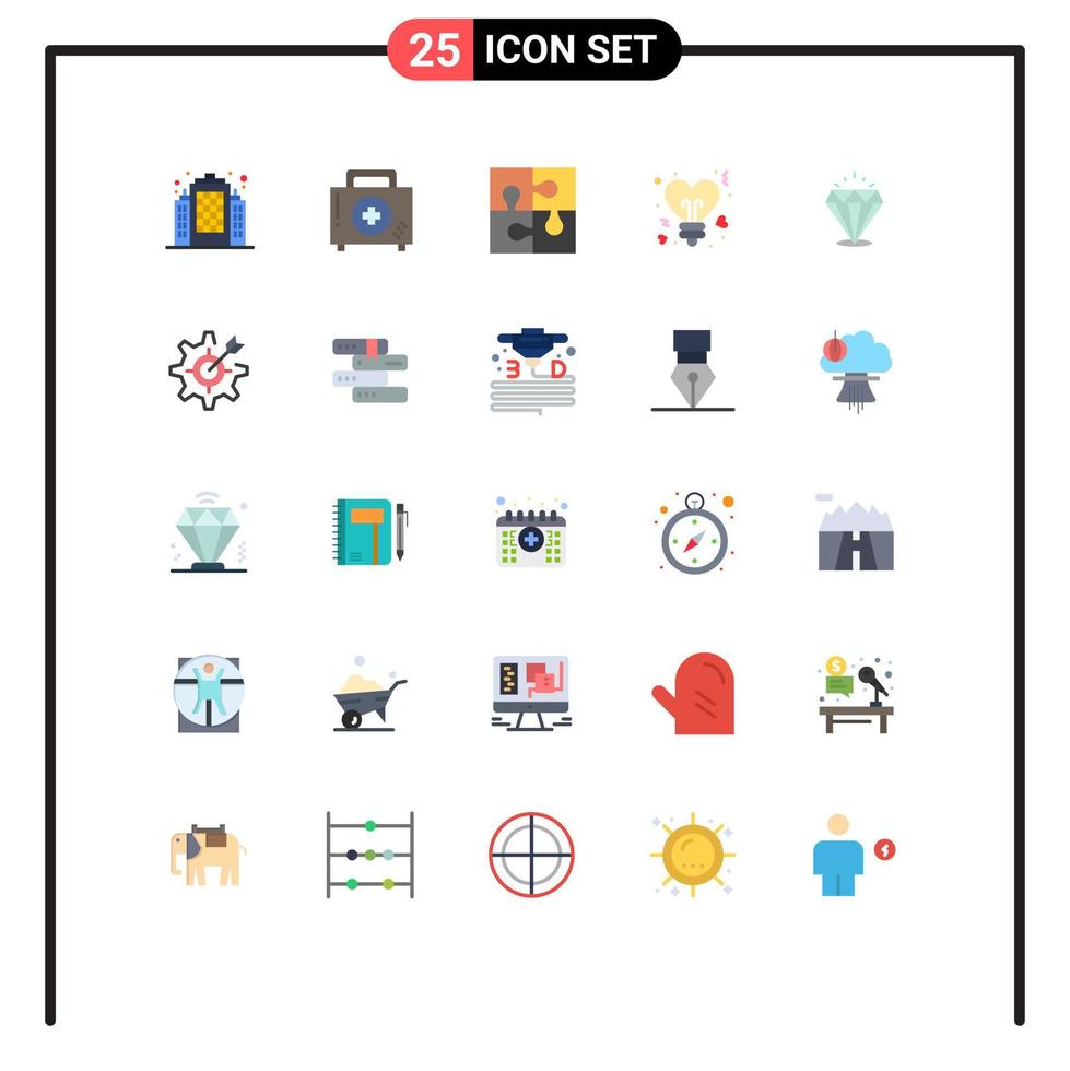 Mobile Interface Flat Color Set of 25 Pictograms of diamound stars part heart teamwork Editable Vector Design Elements