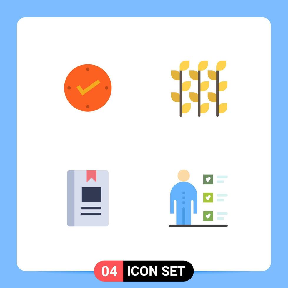 Universal Icon Symbols Group of 4 Modern Flat Icons of open book check grain knowledge Editable Vector Design Elements