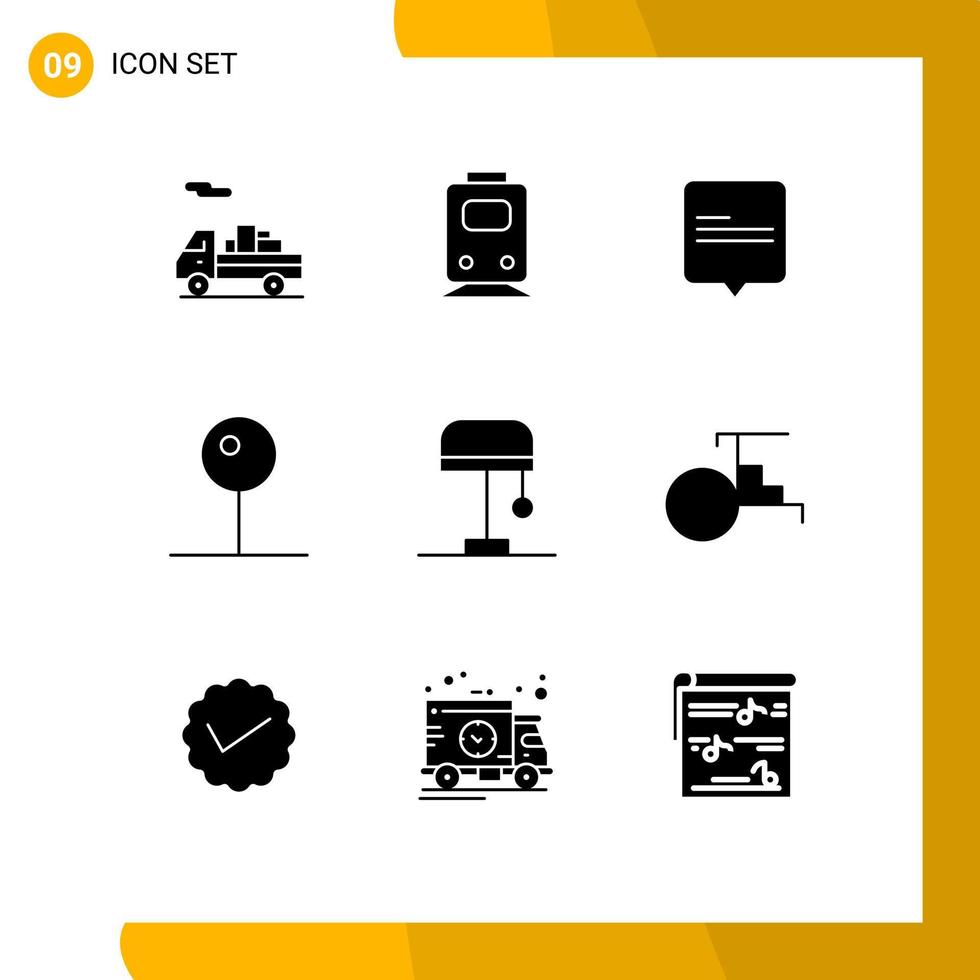 Modern Set of 9 Solid Glyphs and symbols such as light desk chat multimedia media Editable Vector Design Elements