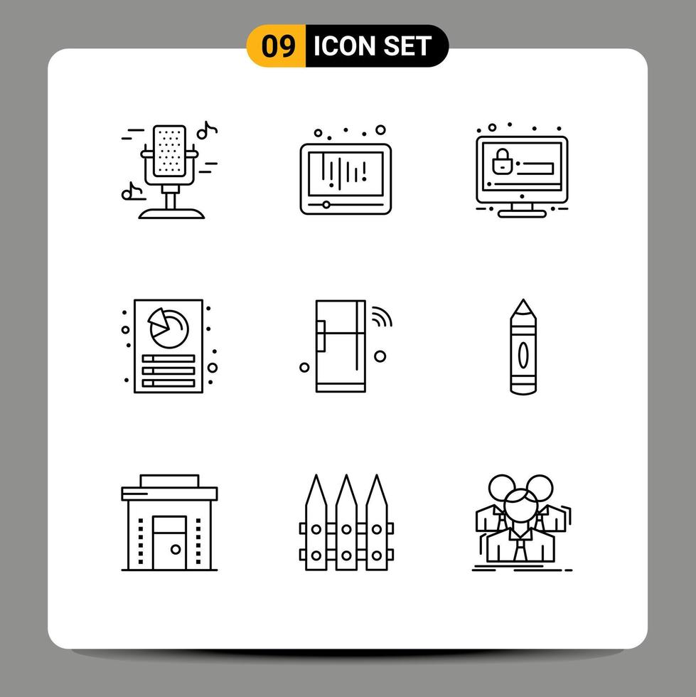 9 Outline concept for Websites Mobile and Apps internet document social media customization security Editable Vector Design Elements