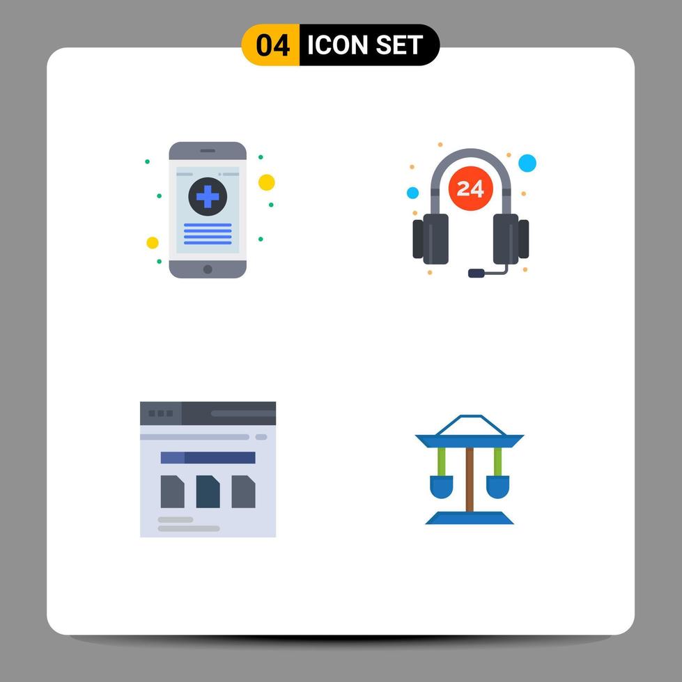 4 Flat Icon concept for Websites Mobile and Apps medical secure rx hours website Editable Vector Design Elements