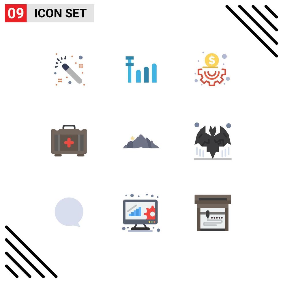 Group of 9 Modern Flat Colors Set for bats scene medical mountain landscape Editable Vector Design Elements
