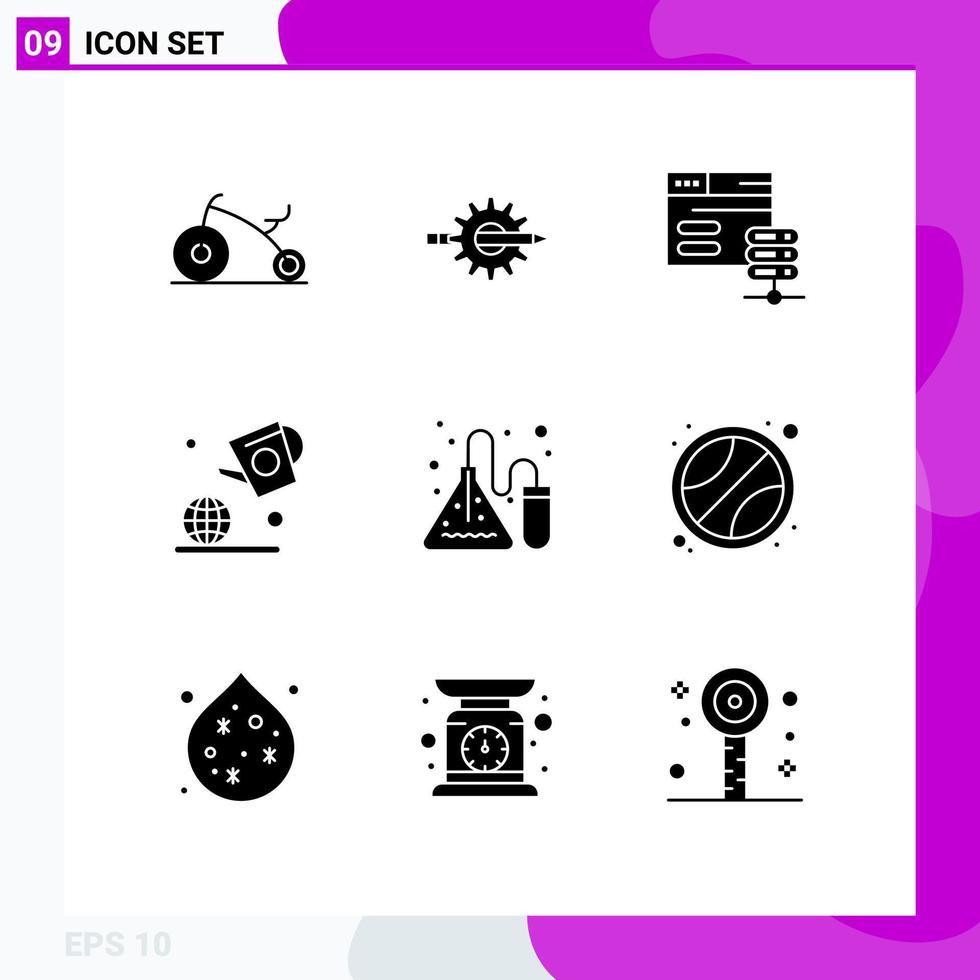 Modern Set of 9 Solid Glyphs and symbols such as experiment green production day web Editable Vector Design Elements