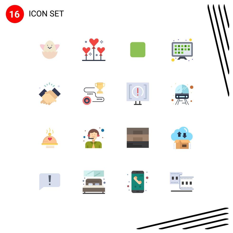 Modern Set of 16 Flat Colors Pictograph of wishes hand check box shake tv screen Editable Pack of Creative Vector Design Elements