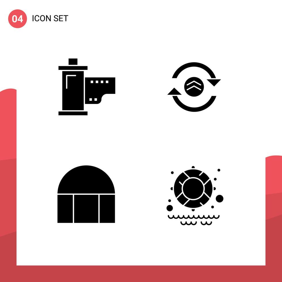 4 User Interface Solid Glyph Pack of modern Signs and Symbols of cinema building hollywood refresh islamic building Editable Vector Design Elements