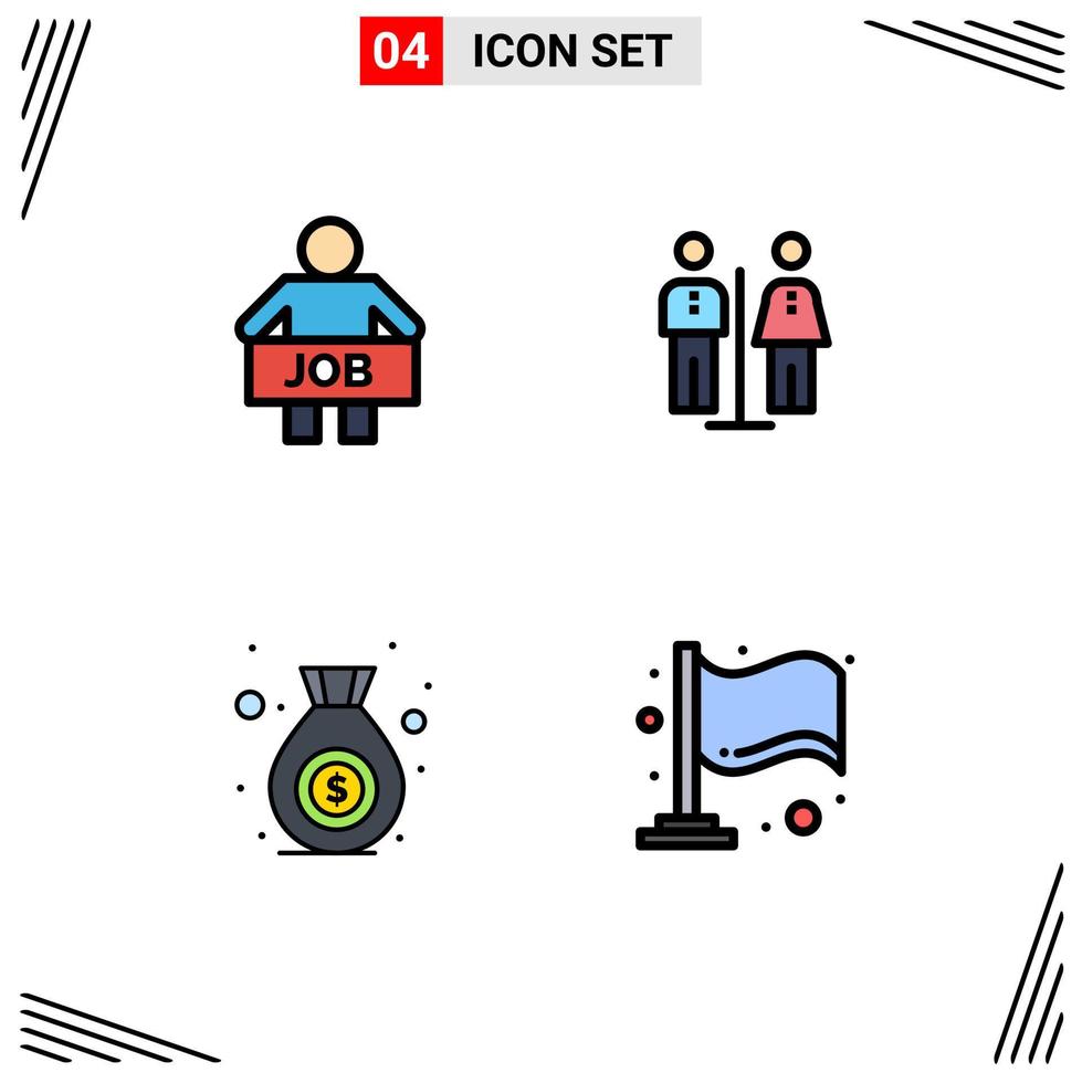 4 User Interface Filledline Flat Color Pack of modern Signs and Symbols of jobless bag people homestay money Editable Vector Design Elements