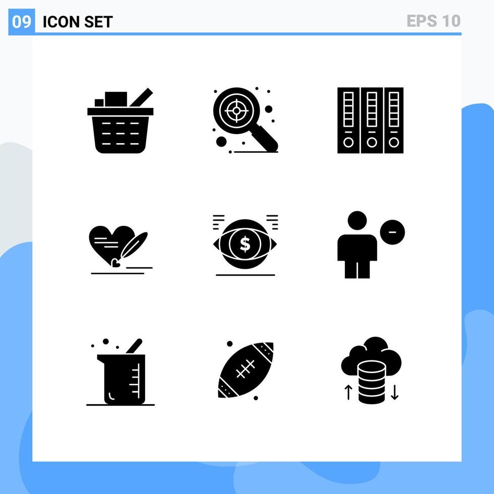 paquete de iconos de vector de stock de 9 signos y símbolos de línea para elementos de diseño de vector editables de corazón de ojo de carpeta de archivo de dólar de finanzas