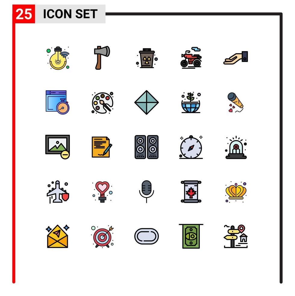 25 User Interface Filled line Flat Color Pack of modern Signs and Symbols of transport motor axe tool trash garbage Editable Vector Design Elements