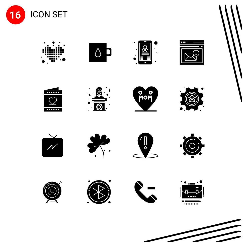 Stock Vector Icon Pack of 16 Line Signs and Symbols for love page contact mail browser Editable Vector Design Elements