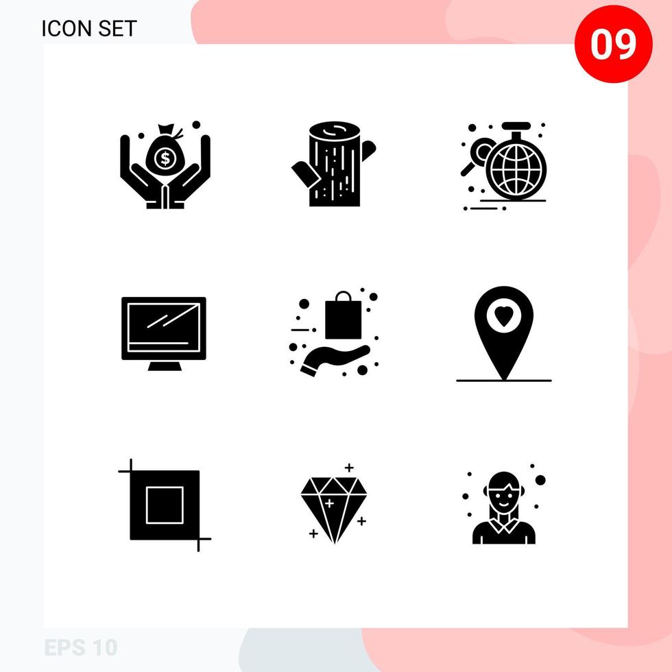 Set of 9 Commercial Solid Glyphs pack for ecommerce pc data imac monitor Editable Vector Design Elements