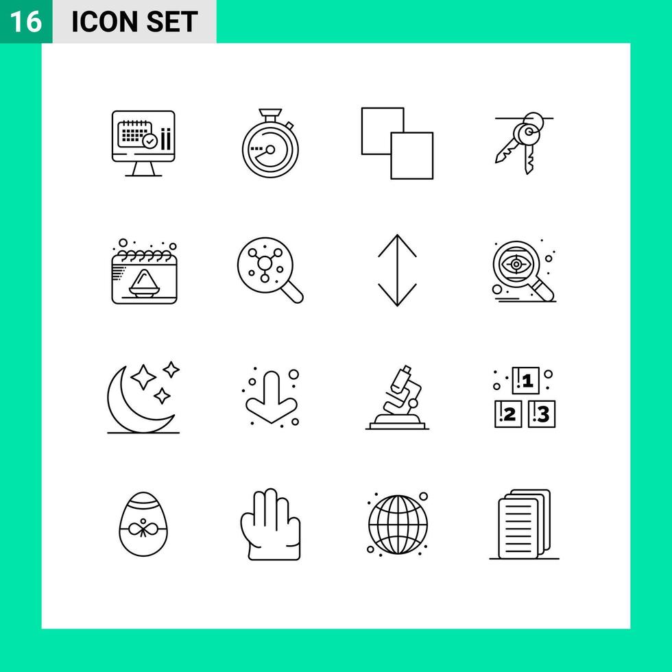 Set of 16 Modern UI Icons Symbols Signs for powder calendar clone keys key Editable Vector Design Elements