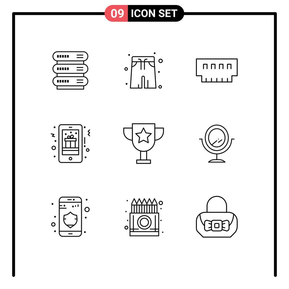 Mobile Interface Outline Set of 9 Pictograms of award mobile gift devices mobile christmas Editable Vector Design Elements