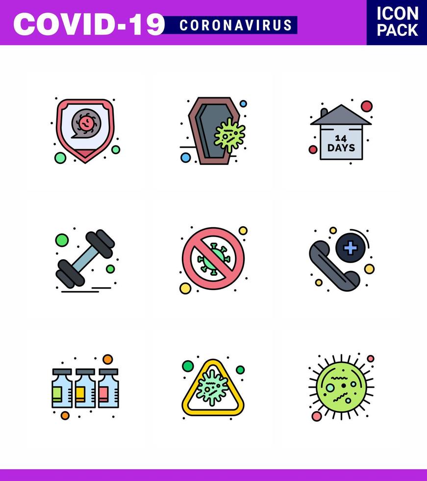 Corona virus 2019 and 2020 epidemic 9 Filled Line Flat Color icon pack such as bacteria weight skull gym stay home viral coronavirus 2019nov disease Vector Design Elements