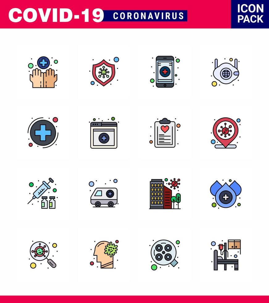 Corona virus disease 16 Flat Color Filled Line icon pack suck as health n medical safety mask viral coronavirus 2019nov disease Vector Design Elements