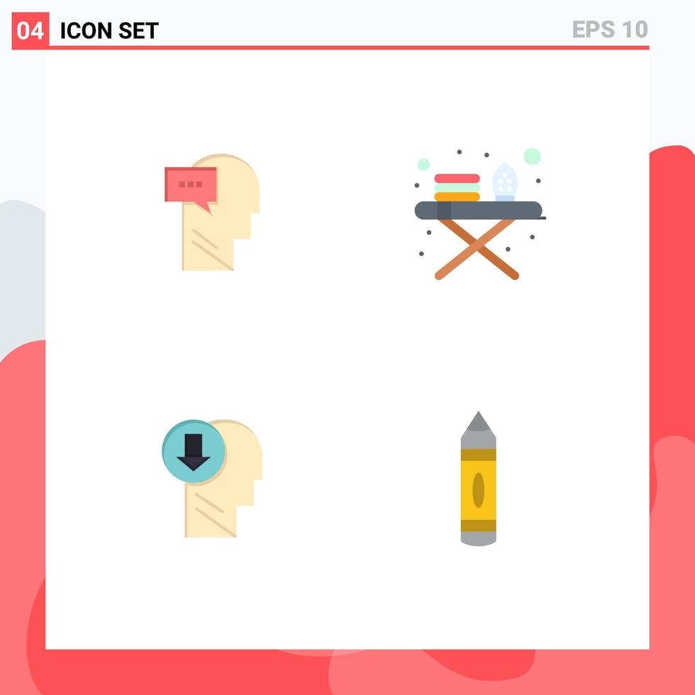 4 Flat Icon concept for Websites Mobile and Apps mind human head ironing tools down Editable Vector Design Elements
