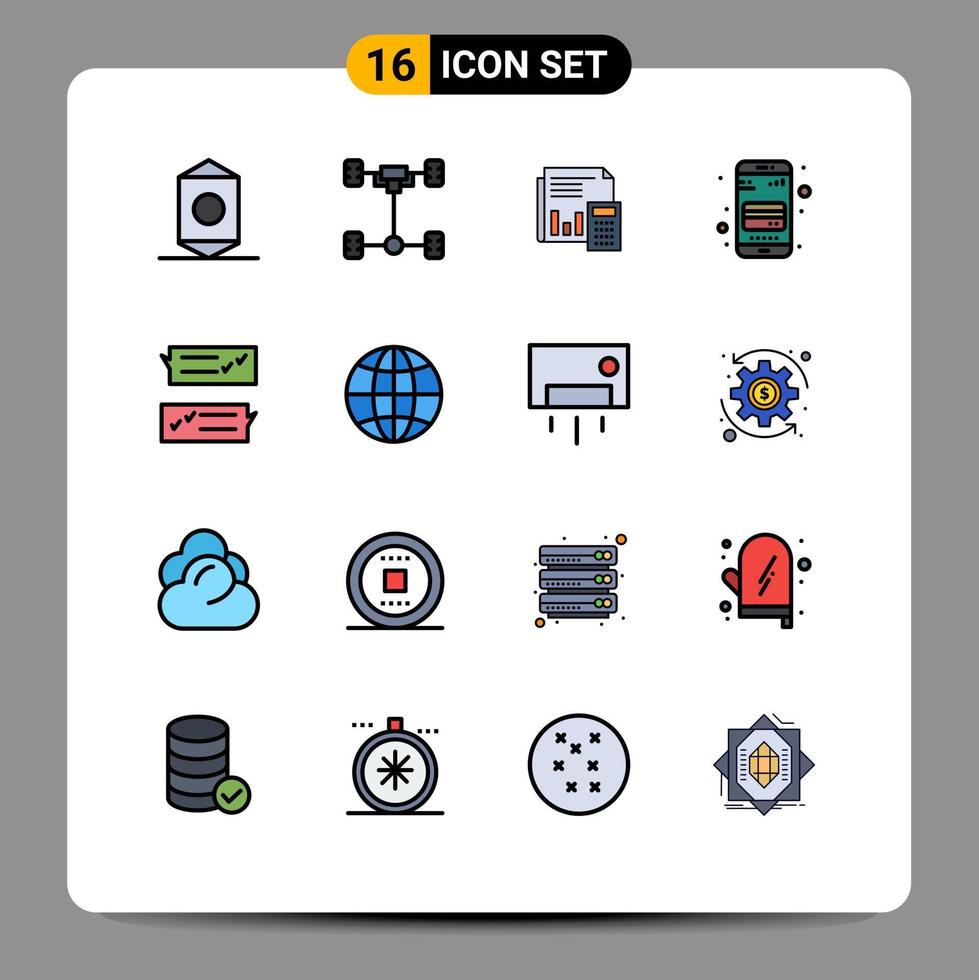 Universal Icon Symbols Group of 16 Modern Flat Color Filled Lines of card report audit financial business Editable Creative Vector Design Elements