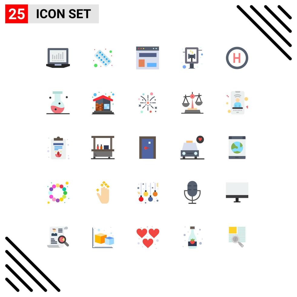 User Interface Pack of 25 Basic Flat Colors of sign sign board blog layout court website layout Editable Vector Design Elements