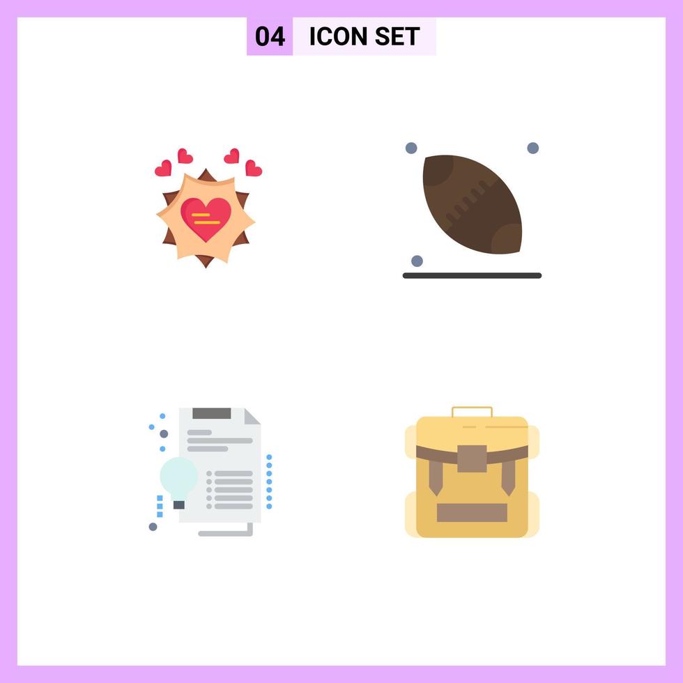 Set of 4 Vector Flat Icons on Grid for love invention heart thanksgiving bag Editable Vector Design Elements